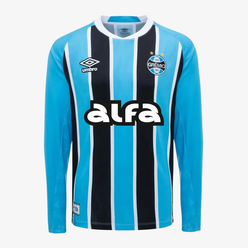Camisa Umbro Grêmio 2025/26 I Manga Longa - Modelo Torcedor - Azul, Preto, Branco