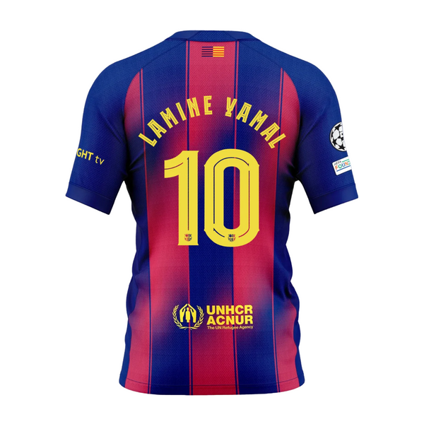 Camisa Barcelona Home 2025/26 – Lamine Yamal 10 – Azul e Vermelho
