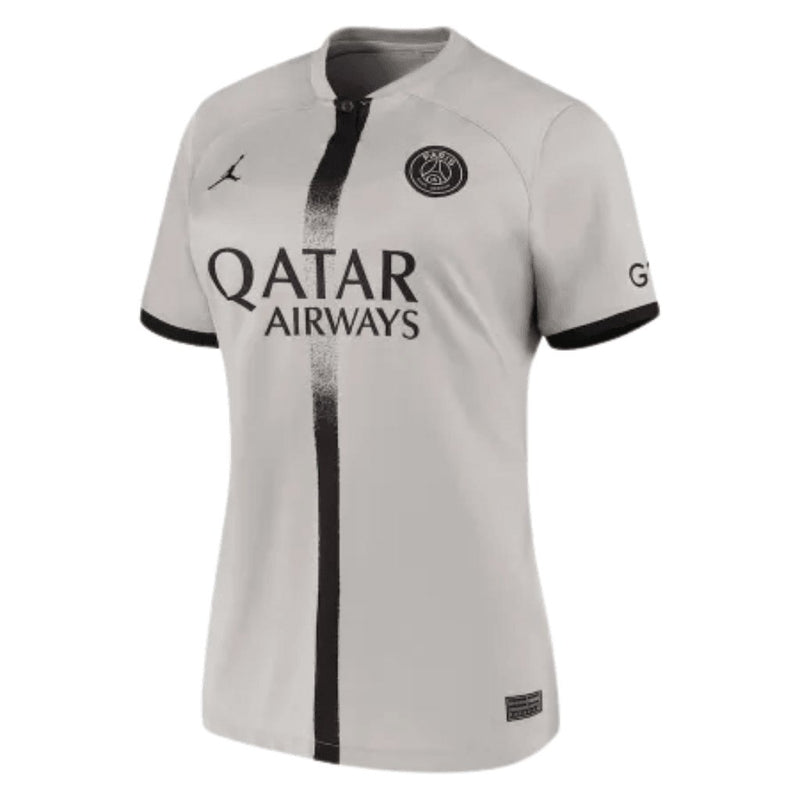 Camisa PSG II 22/23 - Jordan Torcedor Feminina - Cinza e Preto - FutStore Oficial!